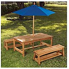 Table  Benches with Blue Umbrella