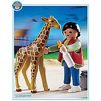 Baby Giraffe with Zookeeper