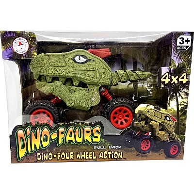 Pull Back 4 Wheel Dinosaur Truck in Window Gift Box, Green 