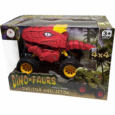 Pull Back 4 Wheel Dinosaur Truck in Window Gift Box, Red 