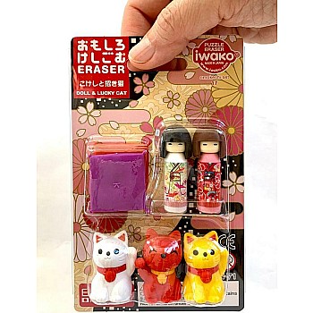 Iwako Erasers,  Japanese Doll and Cat