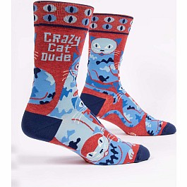 Crazy Cat Dude Mens Crew Socks