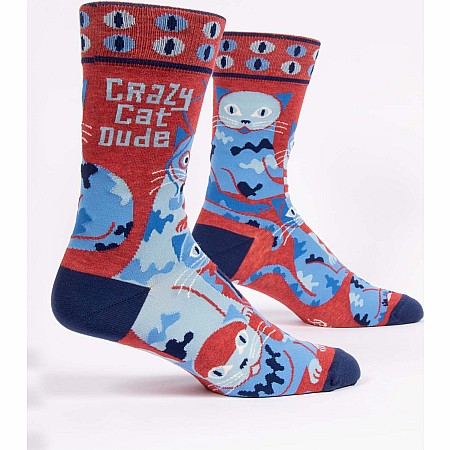 Crazy Cat Dude Mens Crew Socks