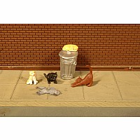 Cats with Garbage Can