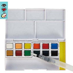 12 Watercolors and Water Brush Pen In Compact Travel Case
