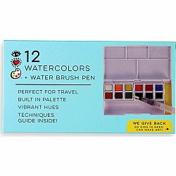12 Watercolors and Water Brush Pen In Compact Travel Case