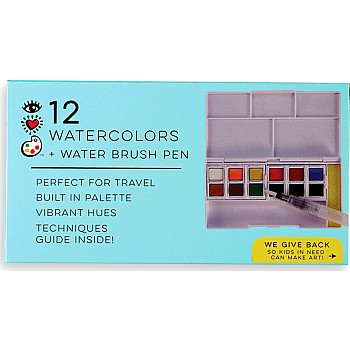 Iheartart 12 Watercolors  Water Brush Pen In Compact Travel Case