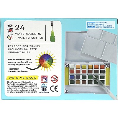 iHeart Art 24 Watercolors Water Brush Pen In Compact Travel Case