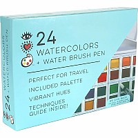 iHeart Art 24 Watercolors Water Brush Pen In Compact Travel Case