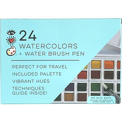 iHeart Art 24 Watercolors Water Brush Pen In Compact Travel Case