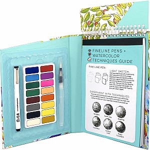 Travel Art Pack Watercolors and Fine Line Pen Drawing Set