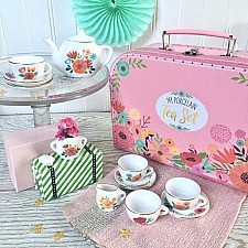 My Porcelain Tea Set- Carry Case With Modern Floral Design And Golden Edging