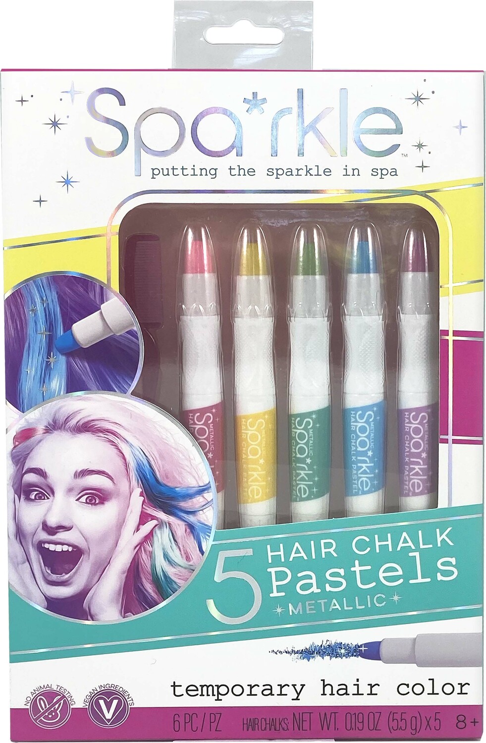 Sparkle 5 Metallic Hair Chalk Pastels In Washable Glittery Colors
