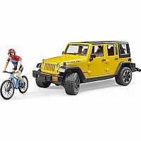 Bruder Jeep Wrangler Rubicon With Mountain Bike And Cyclist