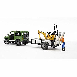 Bruder Land Rover with Trailer, JCB Micro Excavator, and Worker