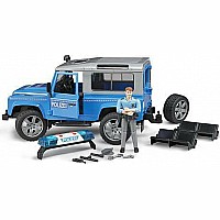Bruder Land Rover Defender Station Wagon Police vehicle with Light & Sound-Module and policeman (blue/silver)