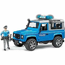 Bruder Land Rover Defender Station Wagon Police vehicle with Light & Sound-Module and policeman (blue/silver)