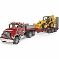 Bruder 2813 MACK Granite Flatbed Truck with JCB Loader backhoe Ages 3+