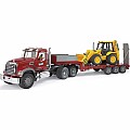 Bruder 2813 MACK Granite Flatbed Truck with JCB Loader backhoe Ages 3+