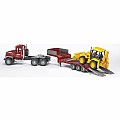 Bruder 2813 MACK Granite Flatbed Truck with JCB Loader backhoe Ages 3+