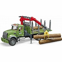 MACK Granite timber truck with loading crane and 3 trunks