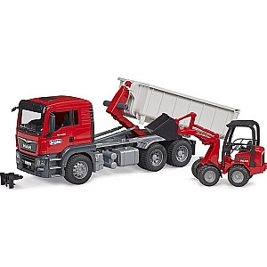 MAN TGS Truck with Roll-Off Container And Schäffer Yard Loader