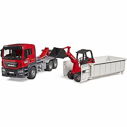 MAN TGS Truck with Roll-Off Container And Schäffer Yard Loader