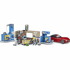 bworld filling station with vehicle and carwash