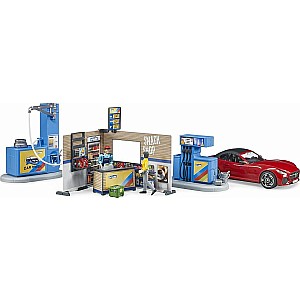 bworld filling station with vehicle and carwash