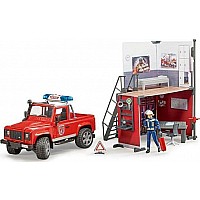 Bruder 62701 Bworld Fire Station w/ Land Rover Defender and Fireman