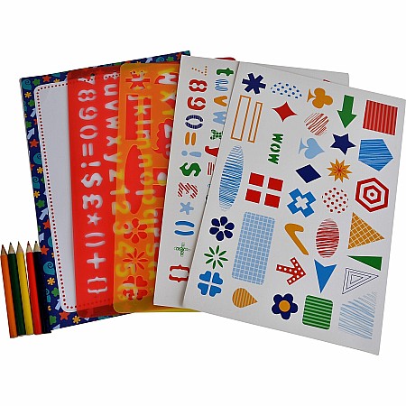 Stencil Double Pack with Pencils - Alphabet and Shapes