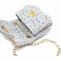 Mini Tweed Pearly Florals Crossbody - Blue