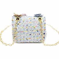 Mini Tweed Pearly Florals Crossbody - Blue