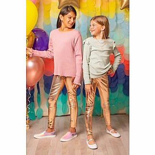 Love Life Metallic Leggings (Size 3-4) (Gold Metallic)