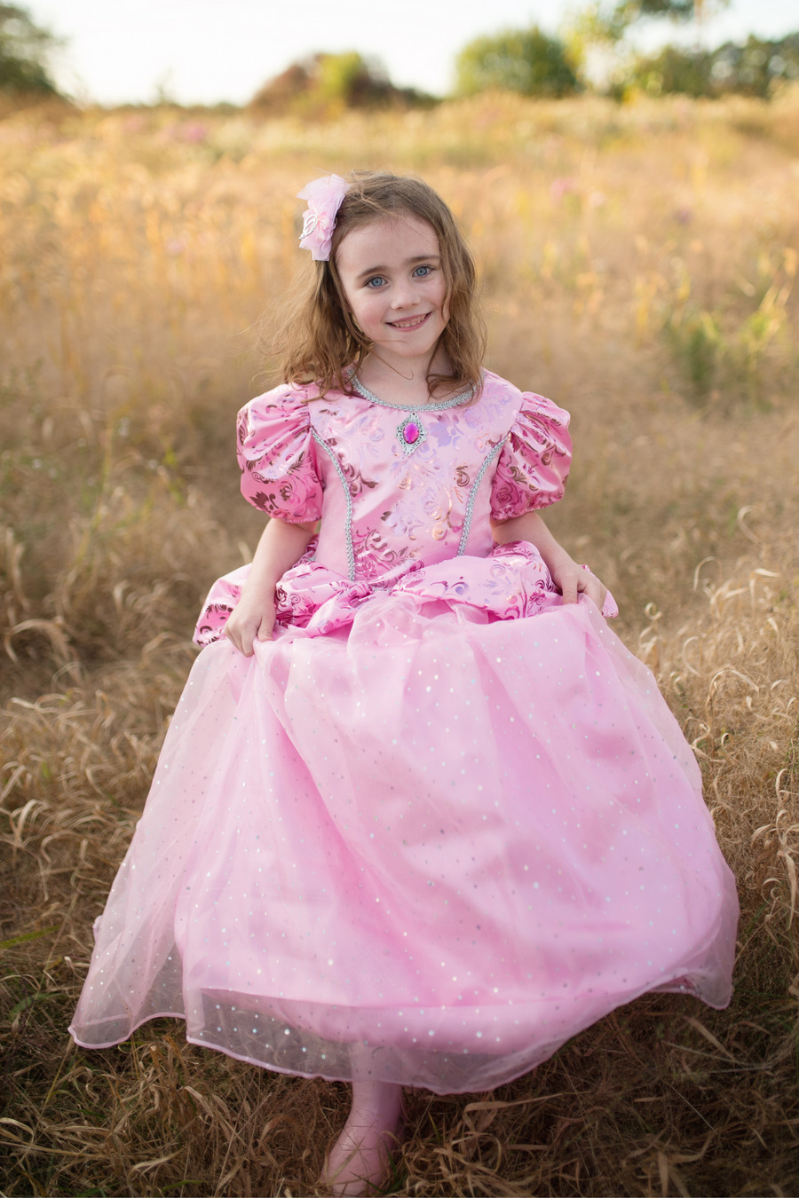 open lace back dress Floor Length Princess Dress with Fabric Flowers and Tiered Skirt for Girls | Green / 2-3 Years (100cm) main image 1
