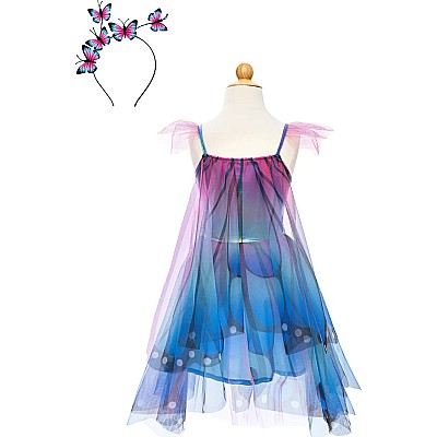 Blue Butterfly Twirl Dress with Wings and Headband (Size 3-4)