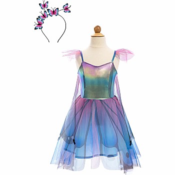 Blue Butterfly Twirl Dress with Wings and Headband (Size 3-4)