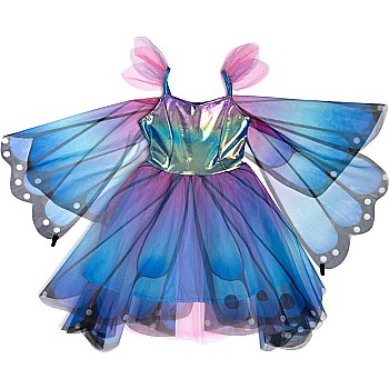 Blue Butterfly Twirl Dress with Wings and Headband (Size 3-4)