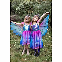 Blue Butterfly Twirl Dress with Wings and Headband (Size 5-6)