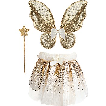 Gracious Gold Sequins Skirt, Wings, & Wand