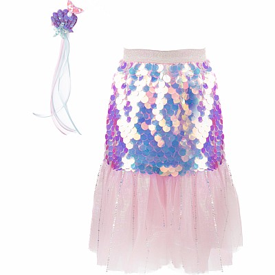 Bling Bling Mermaid Skirt & Hairclip Set Pink (Size 4-6)