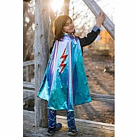 Reversible Blue Lightning Holographic Cape (Size 5-6)