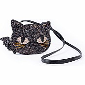Cat's Meow Black Chunky Glitter Kitty Purse