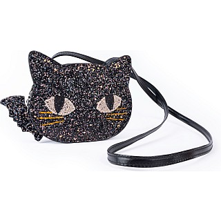 Cat's Meow Black Chunky Glitter Kitty Purse