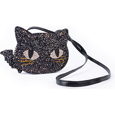 Cat's Meow Black Chunky Glitter Kitty Purse