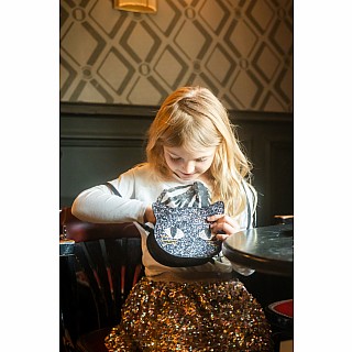 Cat's Meow Black Chunky Glitter Kitty Purse