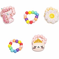 Flower, Kitty, Unicorn Elastic Ring Set