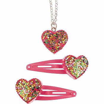 Sparkle My Heart Snap Clips And Necklace