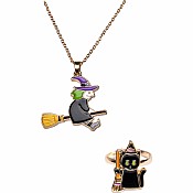 Witch Necklace with Black Cat Ring