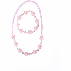 Pink Crystal Blooms Necklace & Bracelet Set